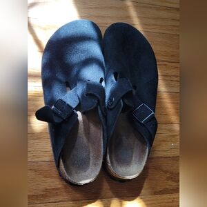 Birkenstock Black Suede Clogs with Buckle